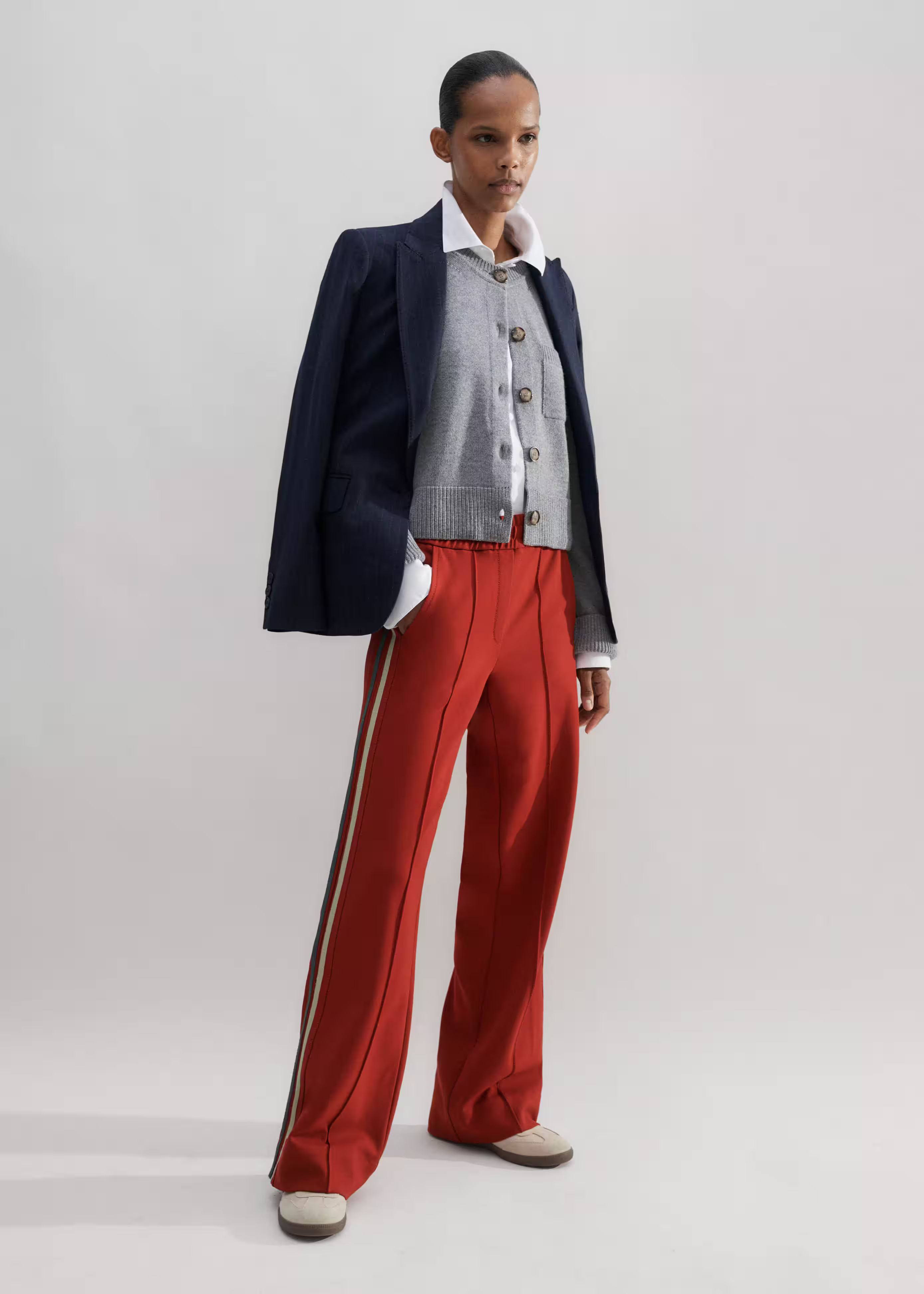 Women's Orange Regular-Length Convertible Side Stripe Pant | ME+EM | ME+EM US