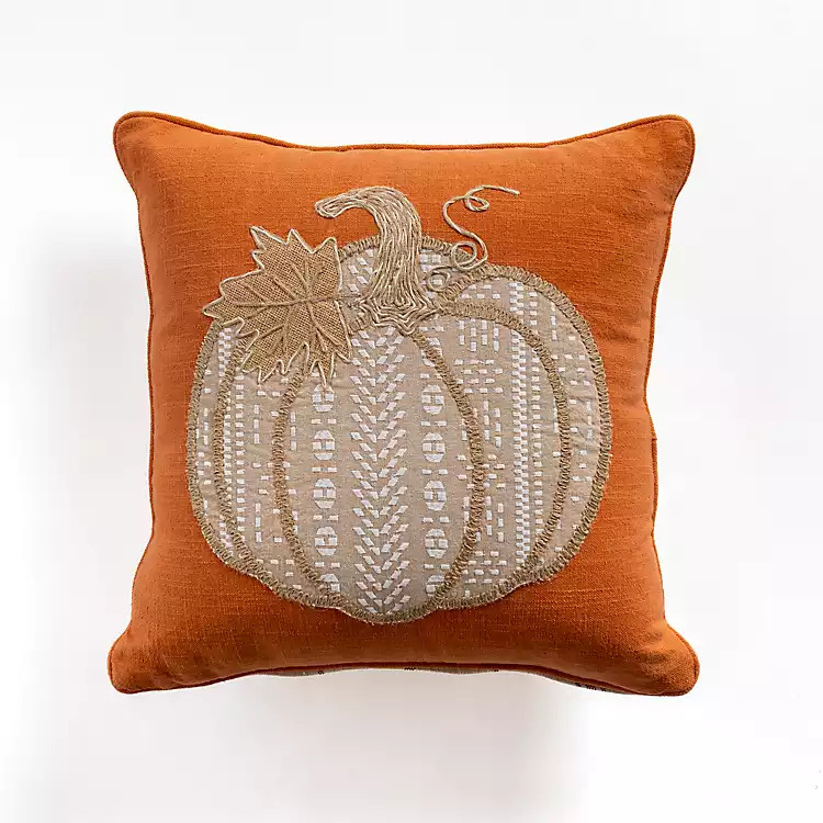 Orange Embroidered Pumpkin & Plaid Pillow | Kirkland's Home