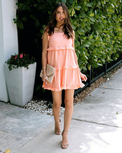 Janette Cotton Tiered Babydoll Dress - Coral | VICI
