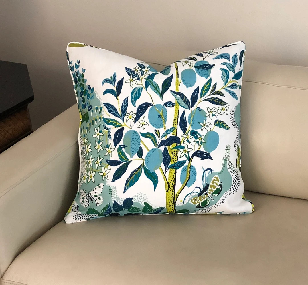 Quick Ship - OUTDOOR Schumacher Citrus Garden in Pool Designer Pillow Cover with Self Welt, Doubl... | Etsy (US)