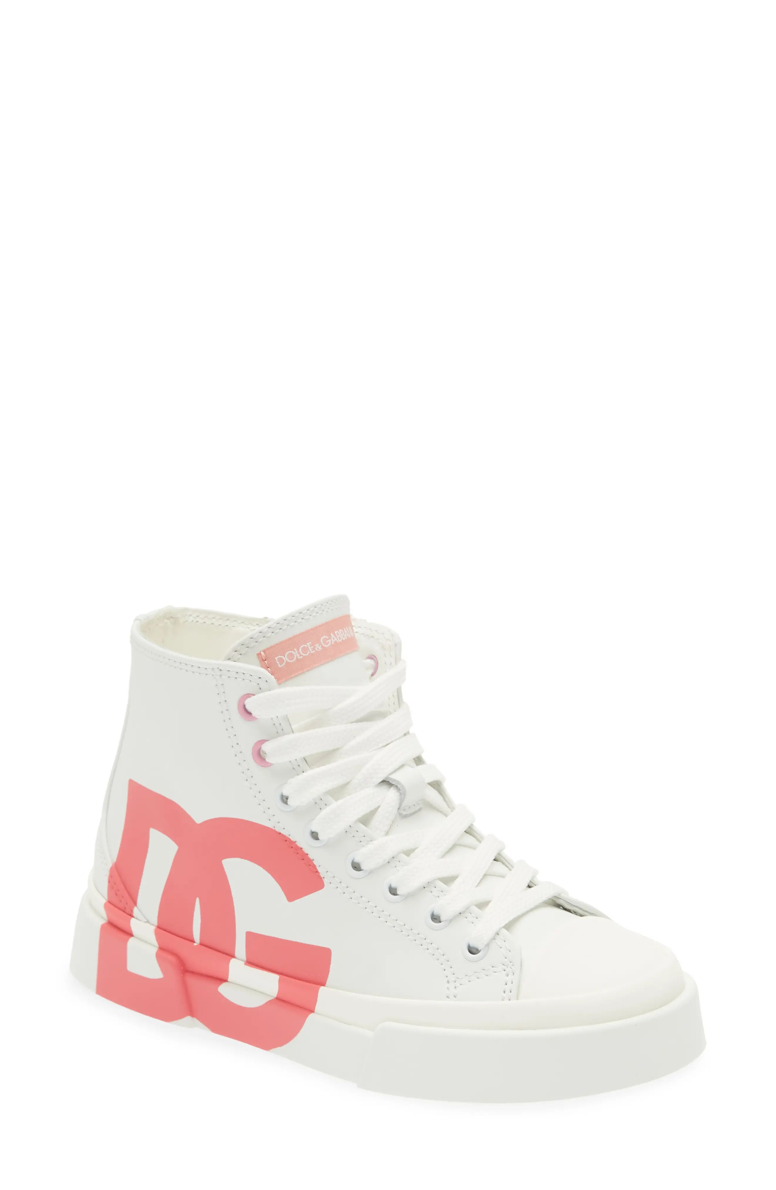 Dolce & Gabbana DG Logo High Top Sneaker in White/Pink at Nordstrom, Size 10Us | Nordstrom