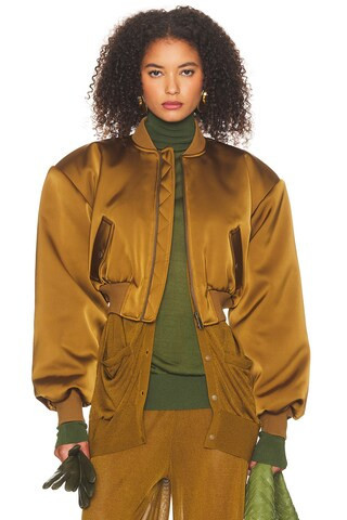 Helsa The Satin Puff Bomber in Mustard | FWRD 