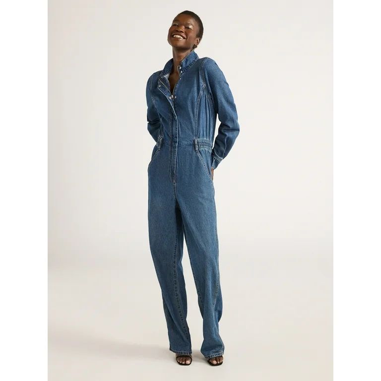 Scoop Women's Denim Jumpsuit with Straight Leg, Sizes XS-XXL - Walmart.com | Walmart (US)