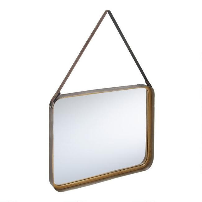 Rounded Rectangular Gold Mirror With Strap | World Market