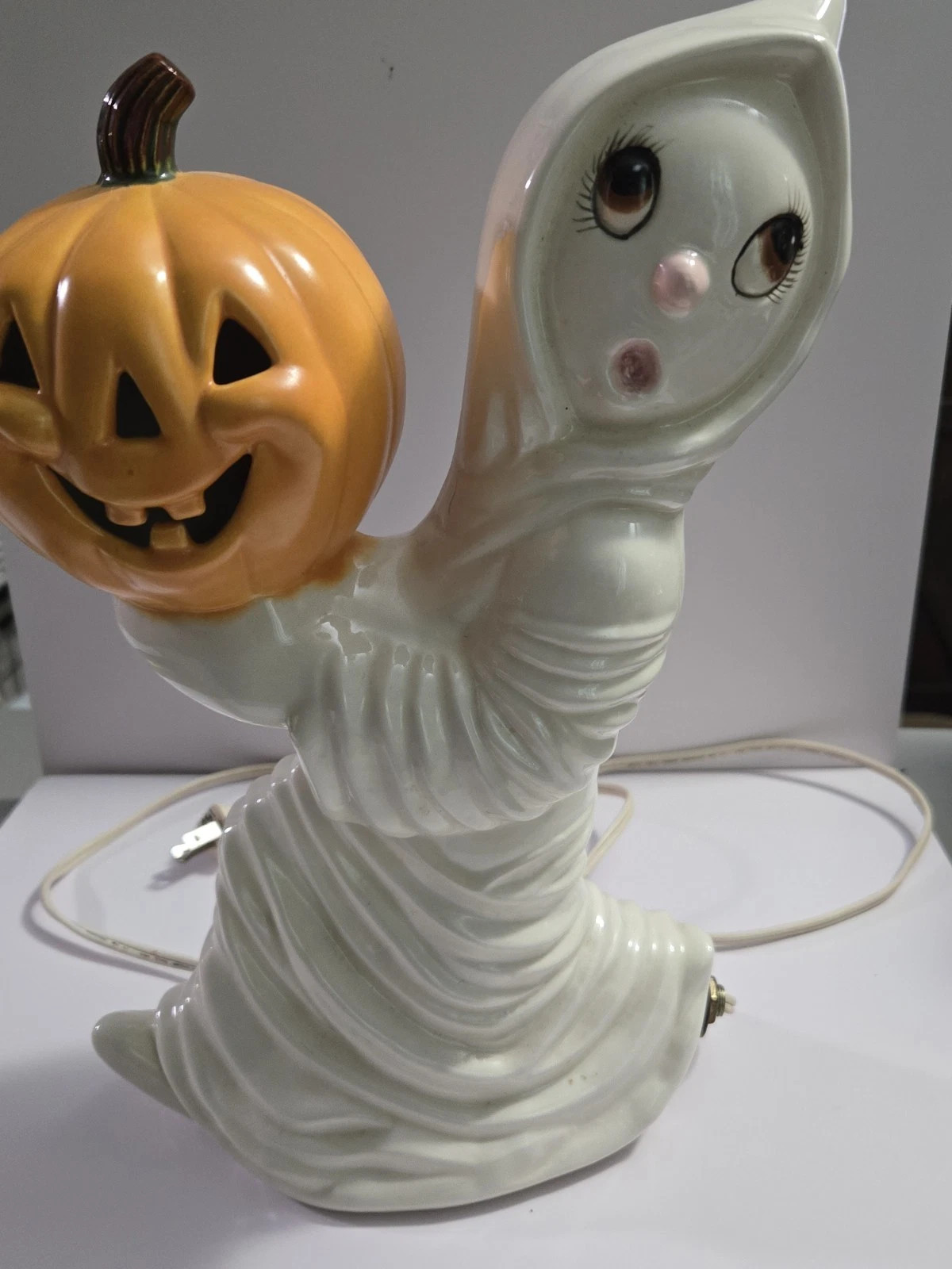 Vintage Ceramic White Ghost Holding Pumpkin Halloween Lamp Decor Light 12" Tall | eBay | eBay US
