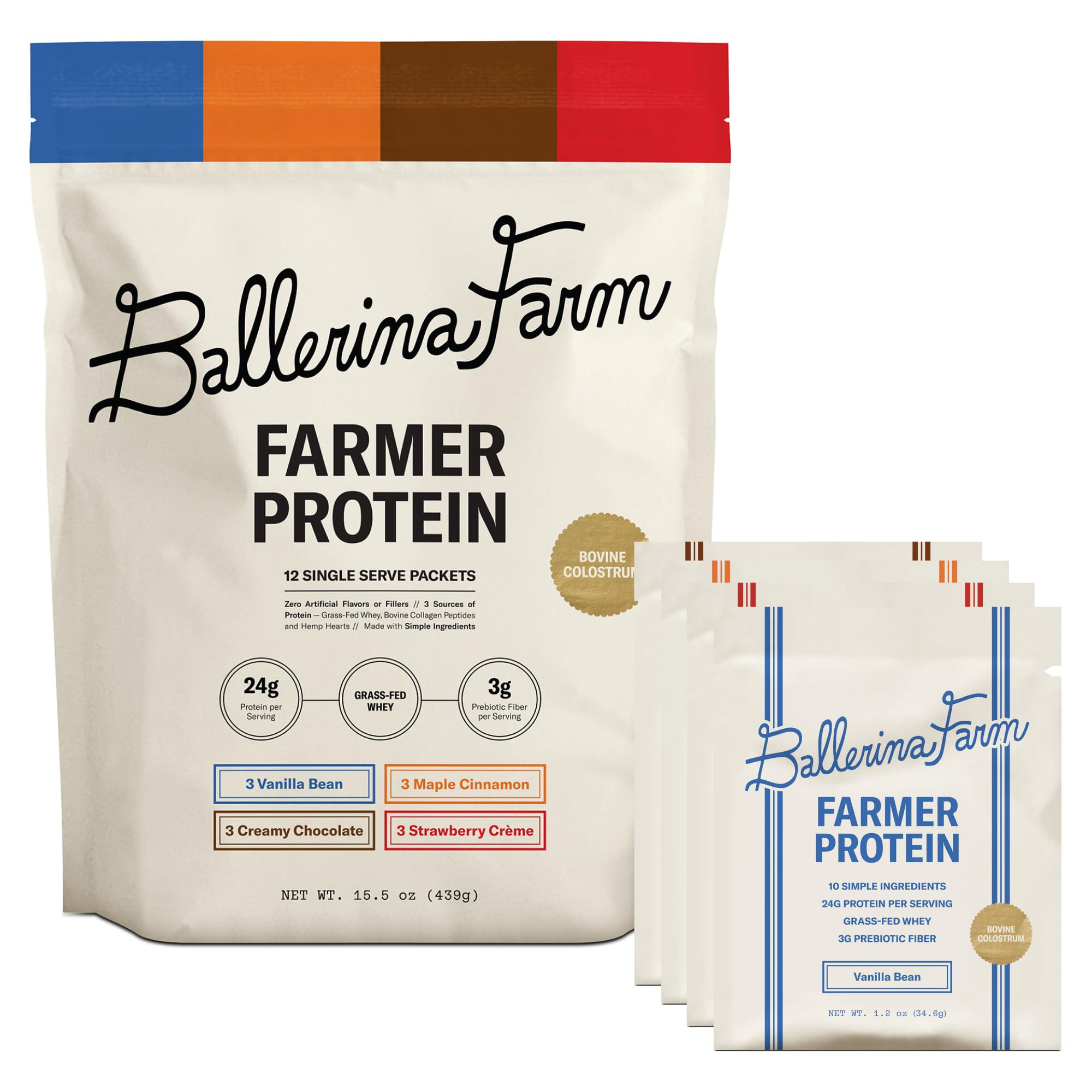 Amazon.com: Ballerina Farm Grass Fed Whey Protein Powder, 4 Flavor Variety Pack, 24g Protein with... | Amazon (US)