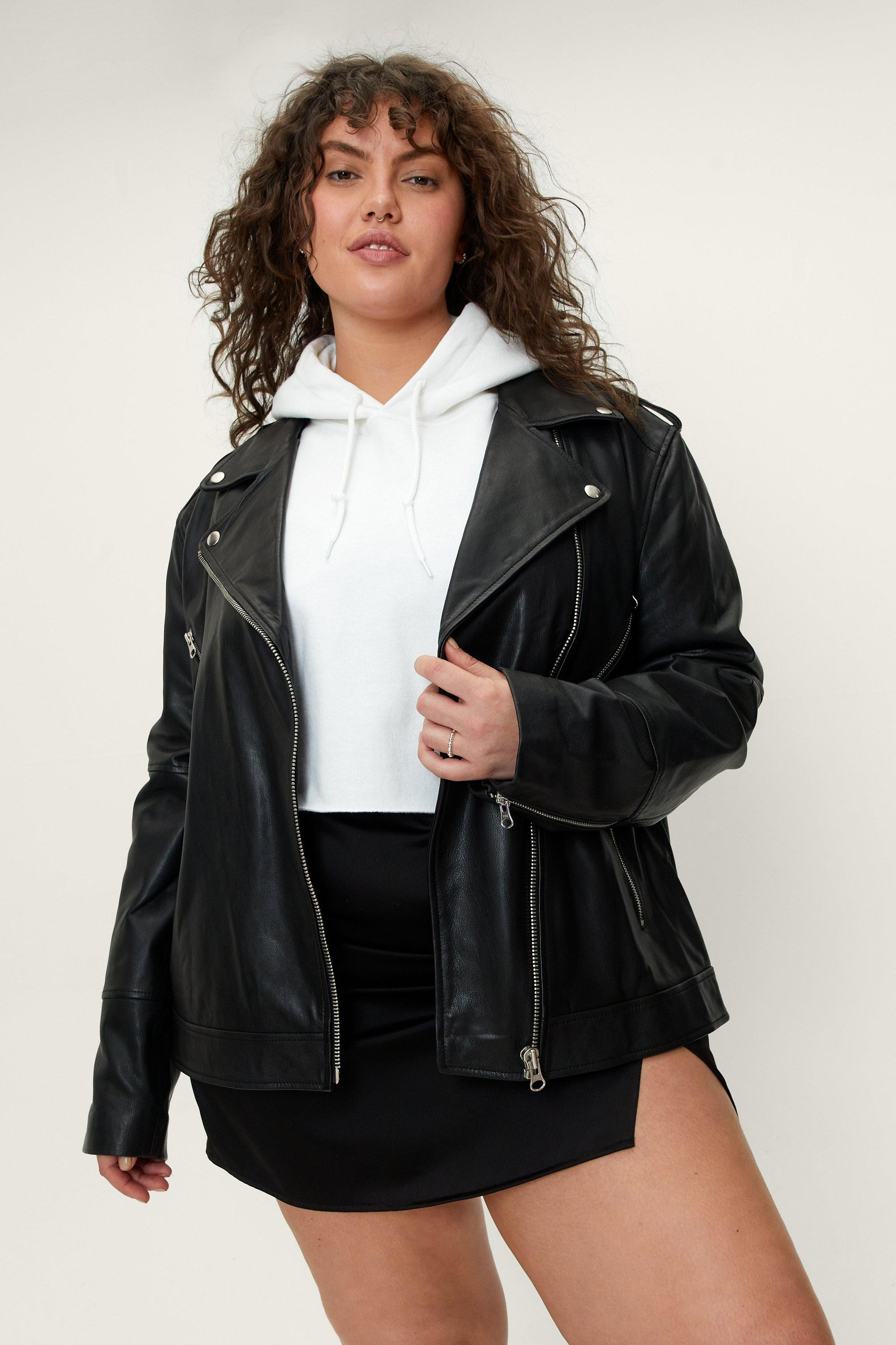 Plus Size Real Leather Oversized Biker Jacket | Nasty Gal (US)