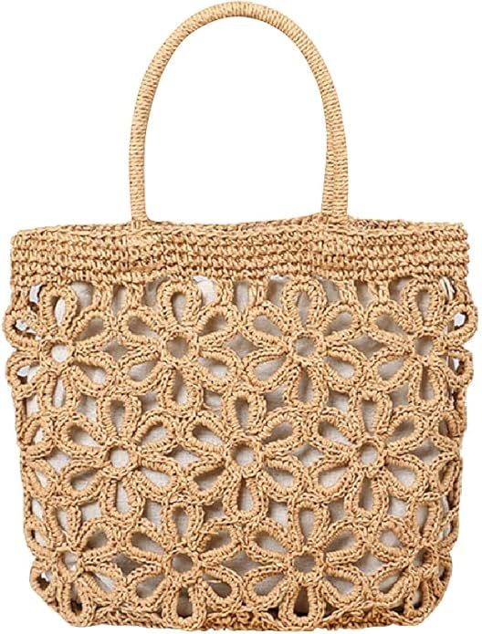 NIBD Ladies Straw Bags,Flower Hollow Tte Handbag Shoulder Bags,Hand-Woven Round Handle Summer Wom... | Amazon (US)