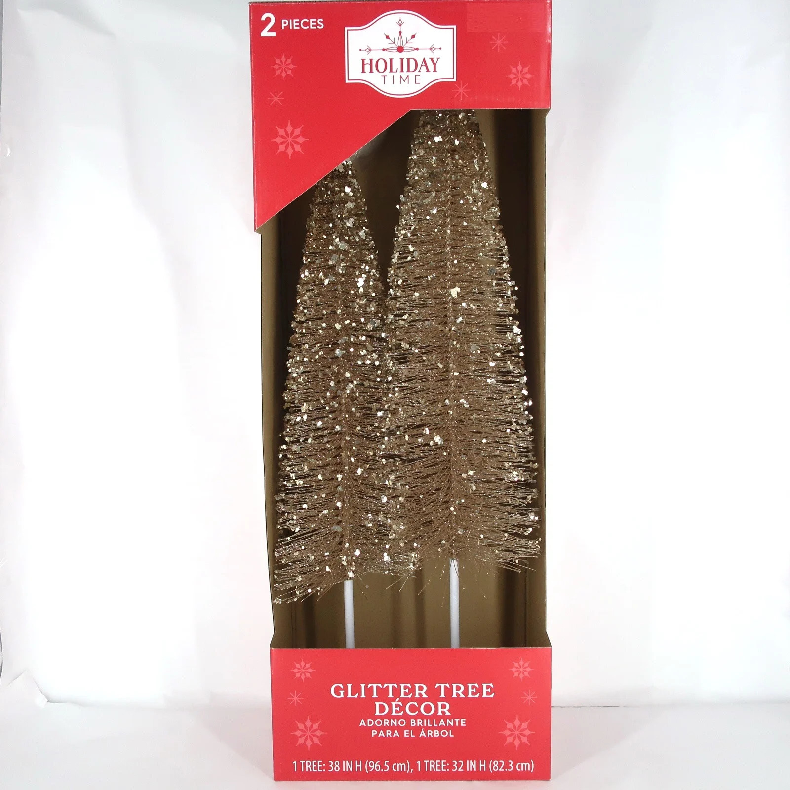 Champagne Gold Glitter Bottle Brush Tree Decoration, 32 in and 38 in, 2 Count, by Holiday Time | Walmart (US)