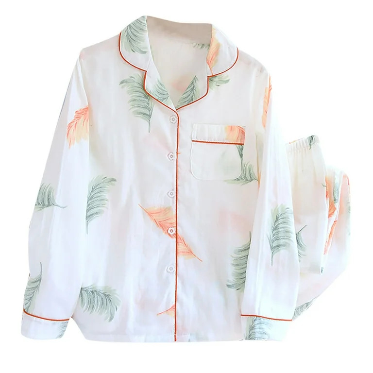 Lovskoo Womens Two Pieces Pajama Sets Button Down Loungewear Pjs Set Cotton Nightwear Lapel Long ... | Walmart (US)