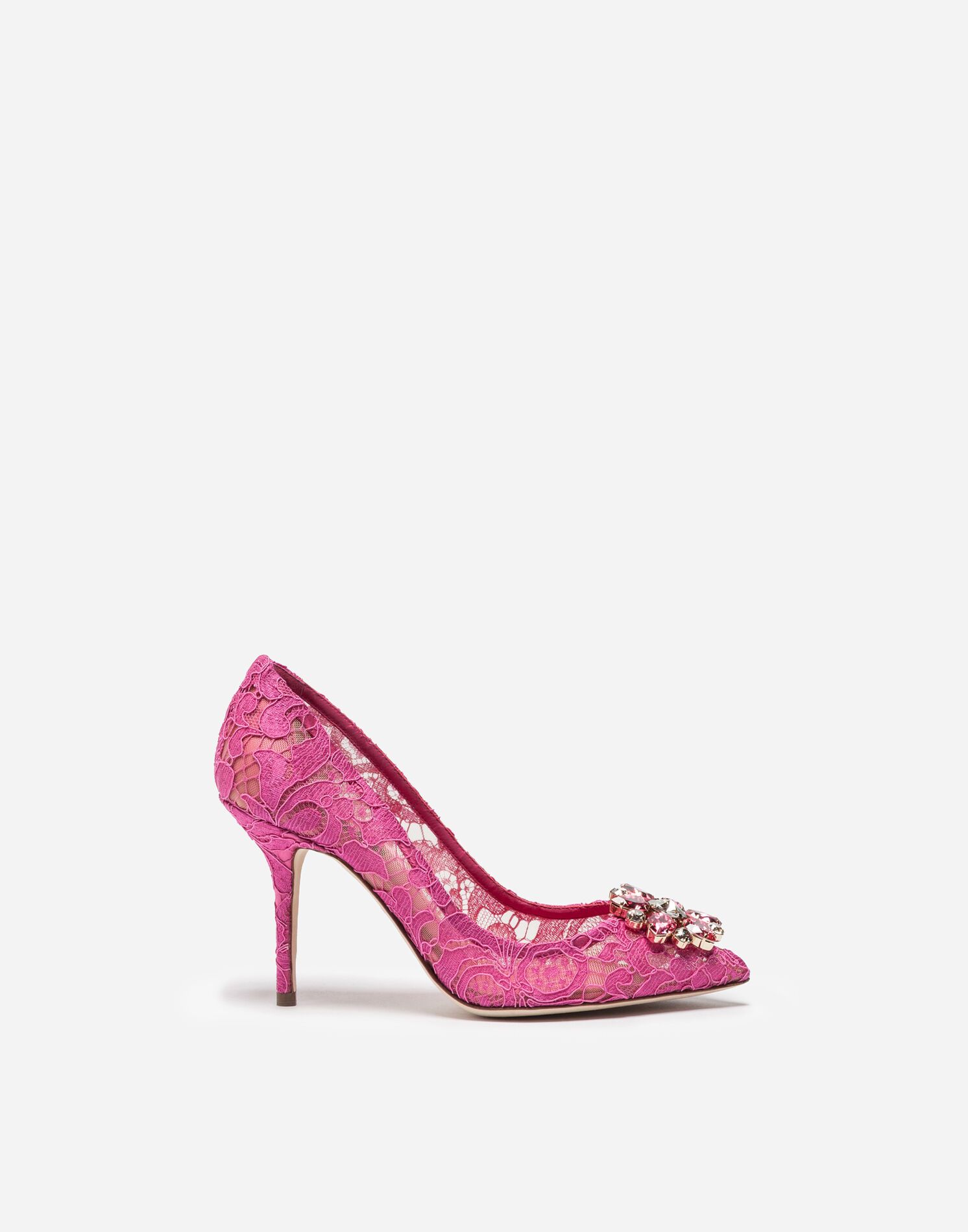 Pump in Taormina lace with crystals in Fuchsia for Women | Dolce&amp;Gabbana® | Dolce & Gabbana