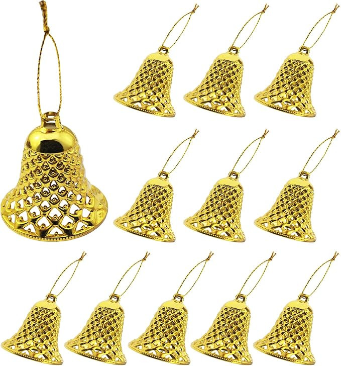 yyangz 12PCS Plastic Bell Pendant Gold Color Christmas Tree Hanging Decoration Christmas Bells Ch... | Amazon (US)