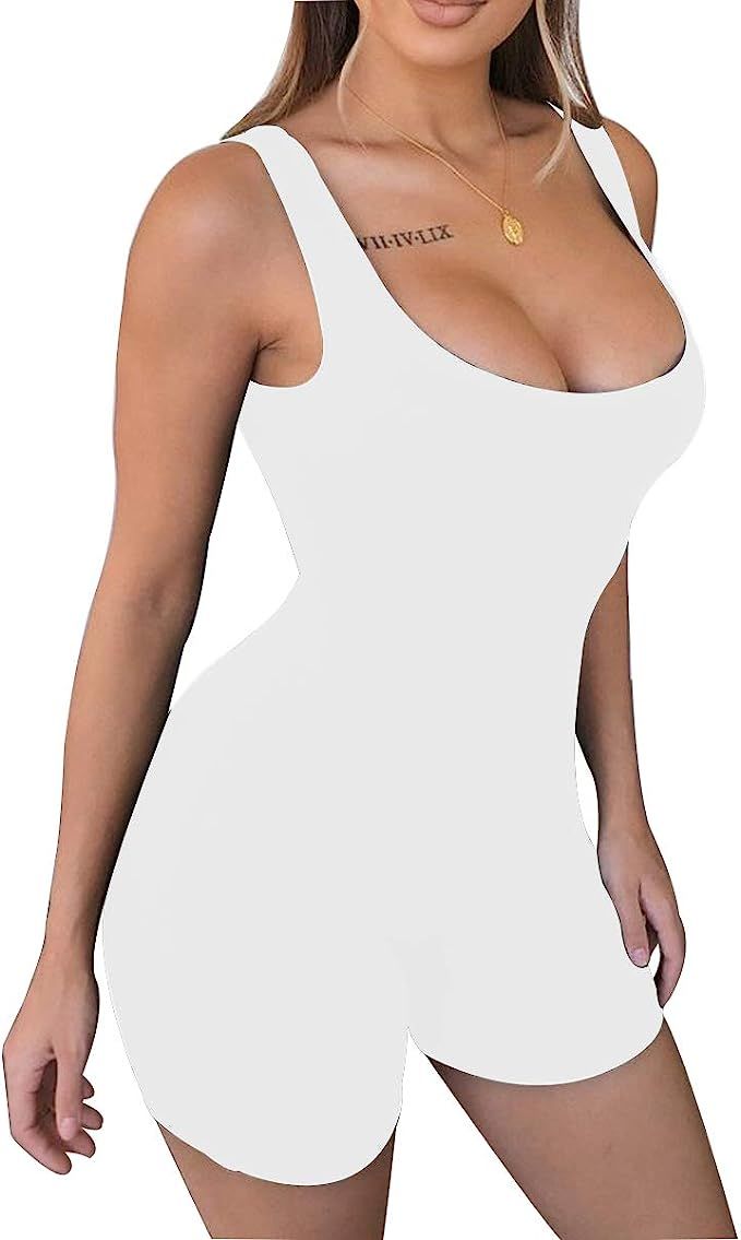 LuFeng Women's Sexy Sleeveless Tank Tops Backless Short Jumpsuits One-Piece Bodysuit Sports Jumps... | Amazon (US)
