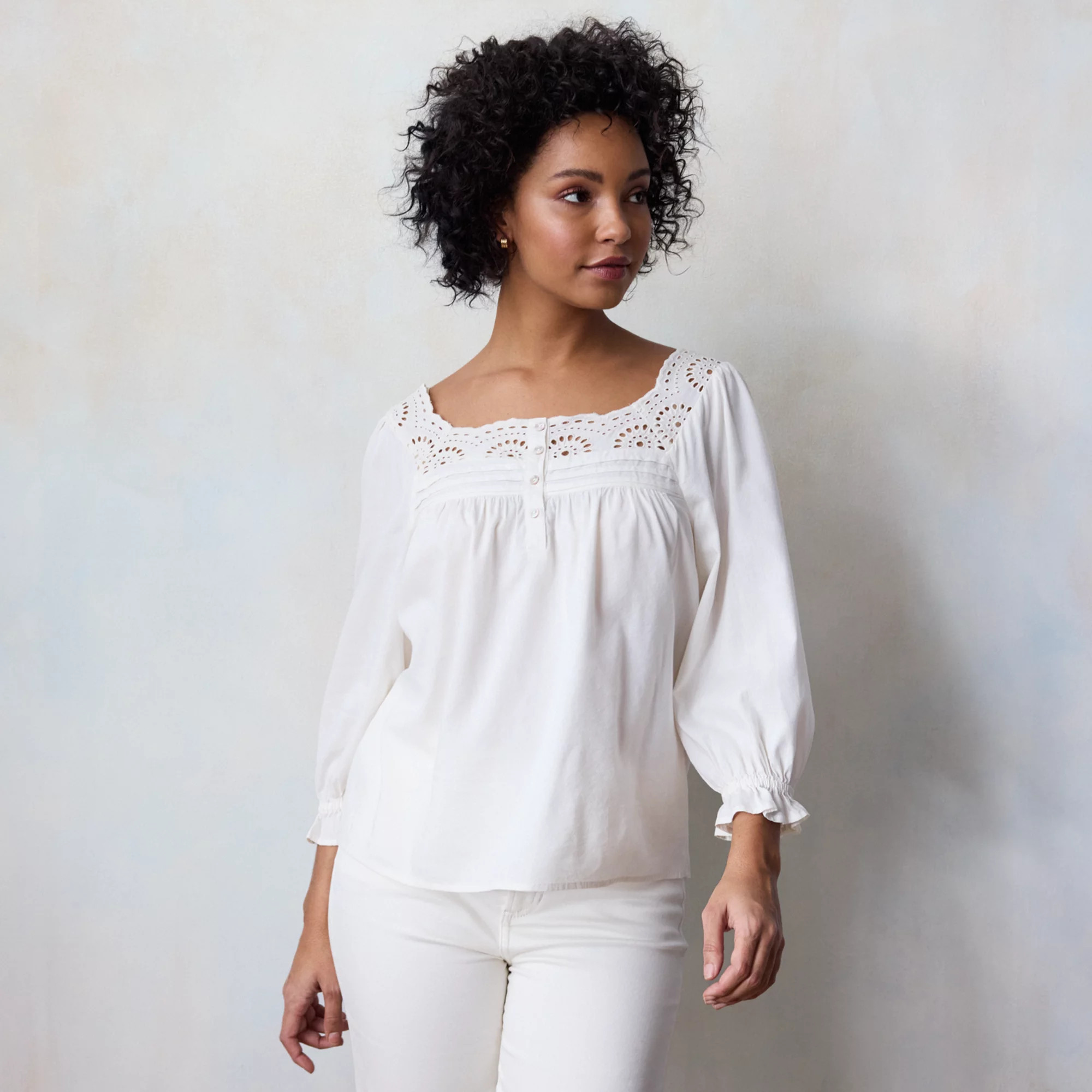 Women's LC Lauren Conrad Henley Puff Sleeve Peasant Top | Kohl's