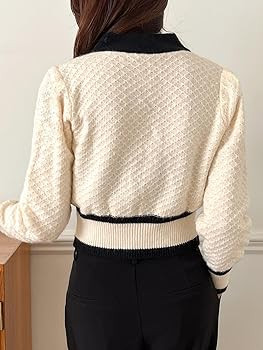 Floerns Women's Contrast Trim Long Sleeve Button Front V Neck Cardigan | Amazon (US)