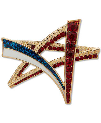 Anne Klein Gold-Tone Crystal Red, White & Blue Star Pin - Macy's | Macy's