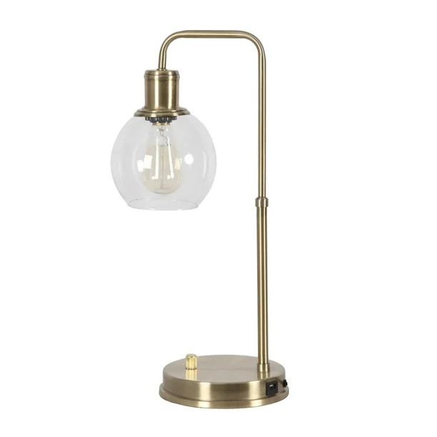 Better Homes & Gardens Gold Desk Lamp with USB - Metal Finish - Glass Shade - Walmart.com | Walmart (US)