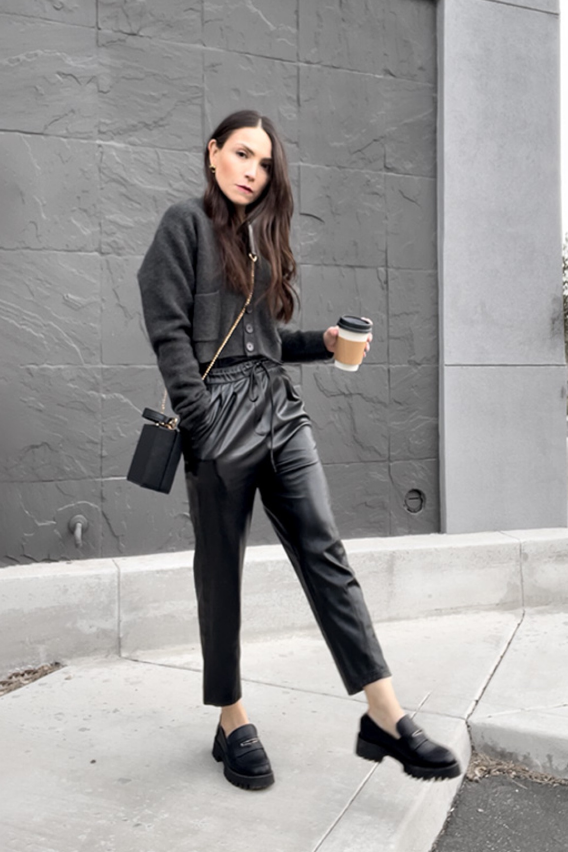 Cute all black outfit for the office or a cute coffee date 🖤☕️

Black leather pants
Faux leather pants outfit 
Leather pants outfit 
Dark cray cropped cardigan 
Black short cardigan 
Black loafer shoes
Loafer shoes outfit 

#LTKshoecrush #LTKworkwear #LTKstyletip