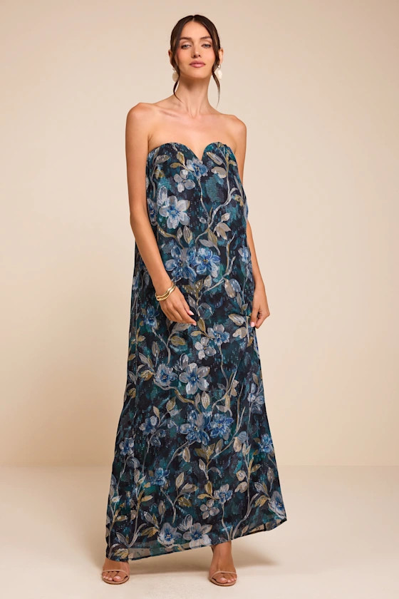 Carlotta Blue Floral Chiffon Maxi Dress | Lulus
