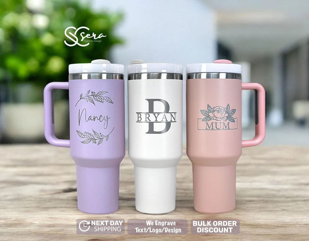 Personalized 40oz Tumbler With Handle & Straw, Laser Engraved Stainless Steel Tumbler, Custom Nam... | Etsy (US)