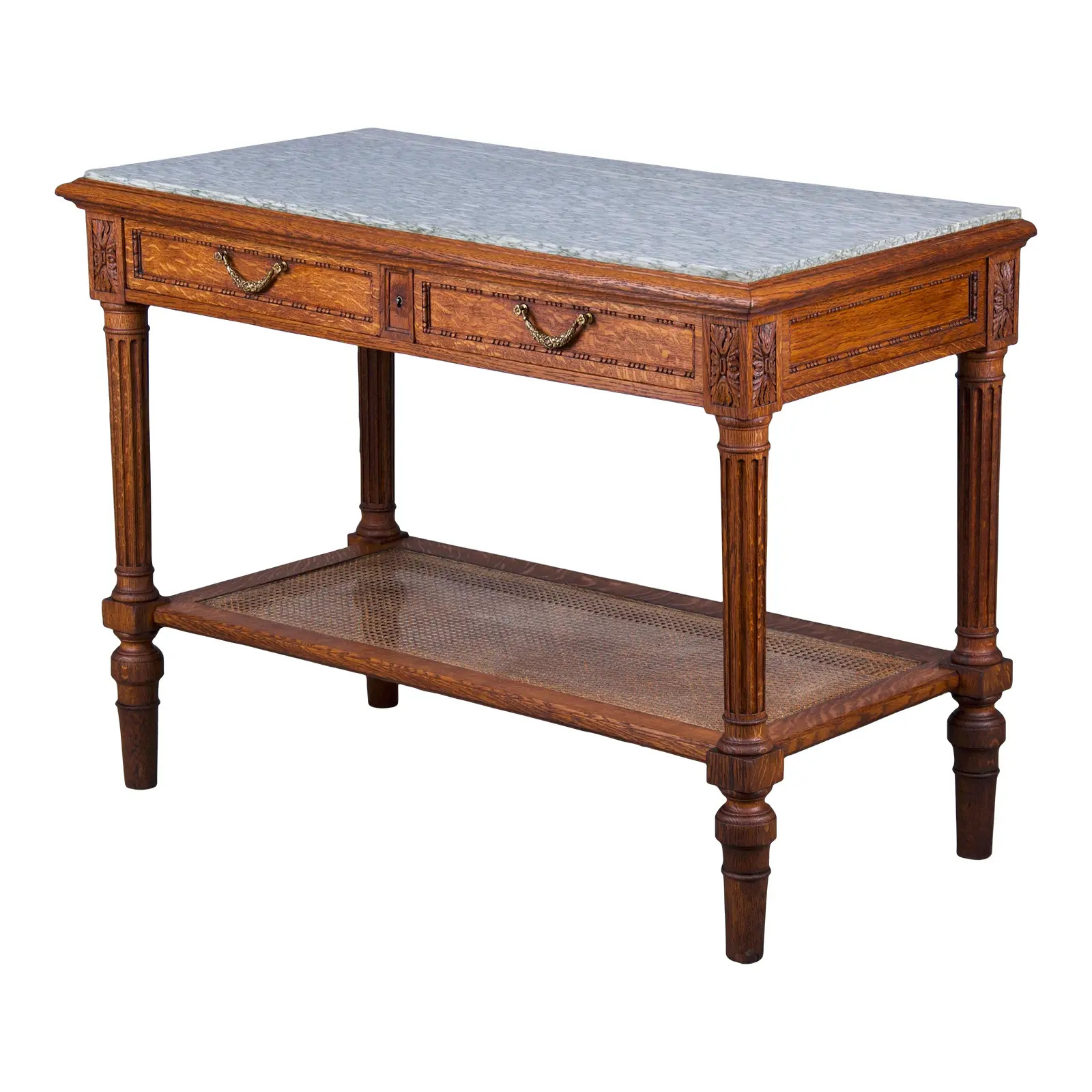 Antique French Louis XVI Style Oak Console Table or Side Table W/ Green Marble Top | Chairish