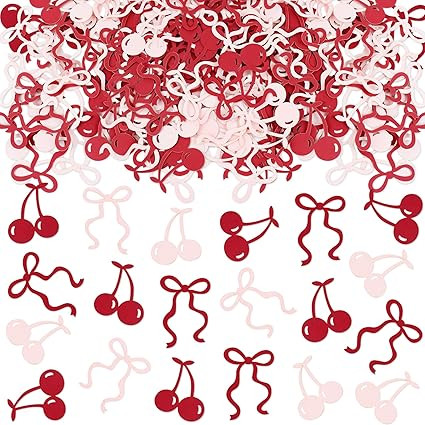 100 Pcs Pink Bows & Red Cherry Confetti Girl Party Decoration Baby Shower Engagement Party Decora... | Amazon (US)