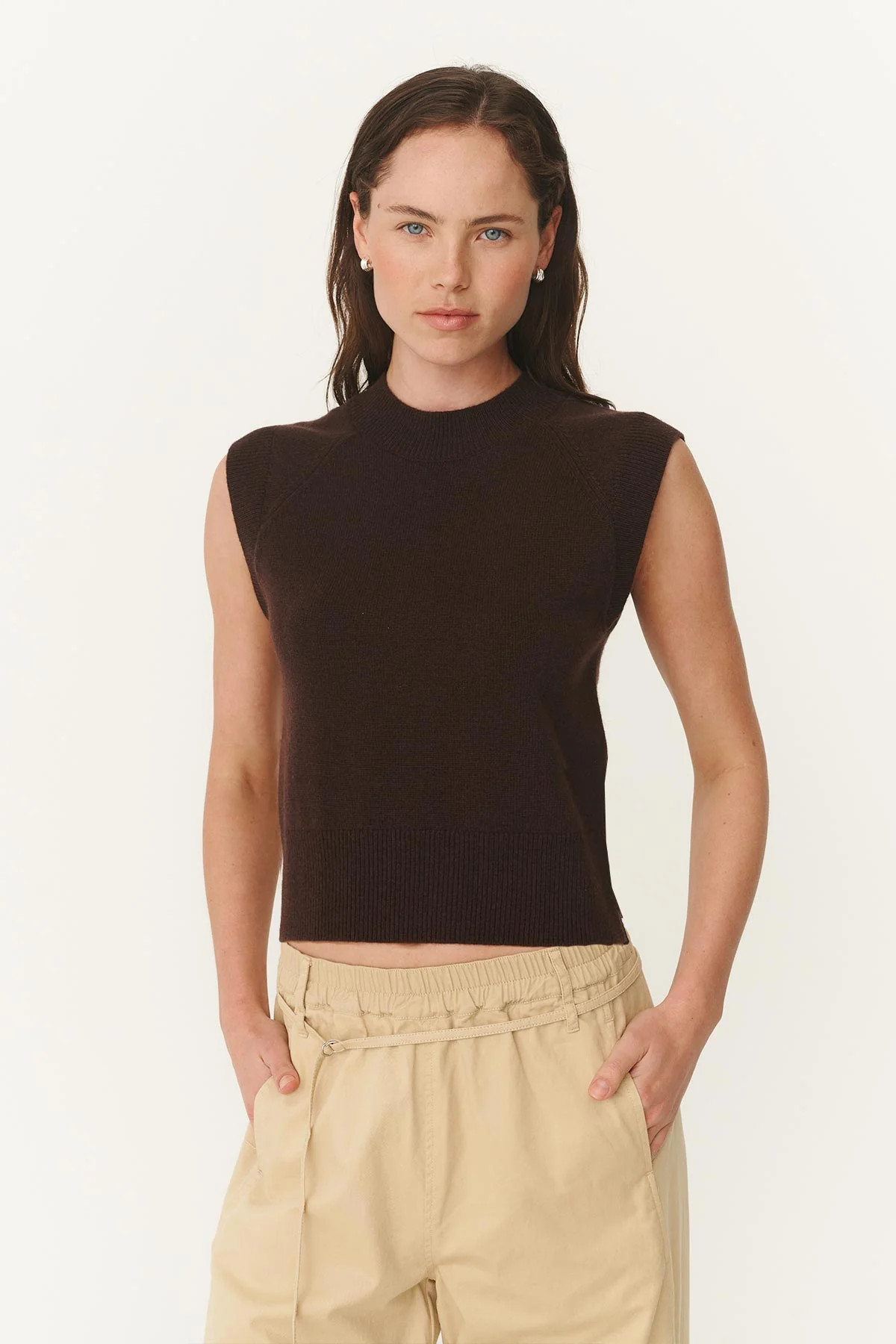 Quinn Merino Knit Vest in Dark Cacao | ROWIE Tops | ROWIE The Label (US)