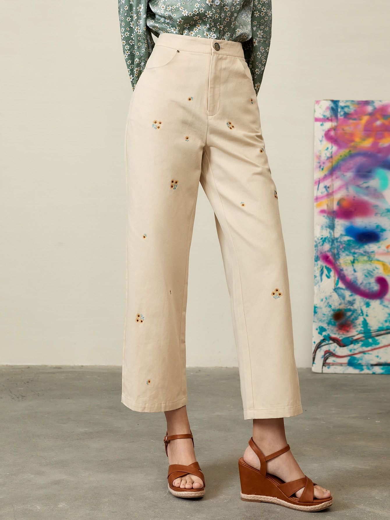 SHEIN Floral Embroidered Pants | SHEIN