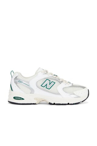 New Balance 530 in Sea Salt, White, Marsh Green, & Silver Metallic from Revolve.com | Revolve Clothing (Global)