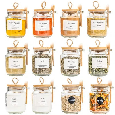 12 Airtight Glass Spice Jars with Bamboo Lids 8oz Spice Bottles White Spice Jars with Label & Spoon | Wayfair North America