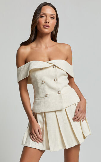 Maggie Top - Off Shoulder Boucle Vest in Cream | Showpo (US, UK & Europe)