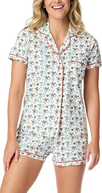 Womens Rabbit Monkey Print 2 Piece Pajamas Y2k Preppy Short Sleeve Shirt Shorts Two Piece Pjs Out... | Amazon (US)