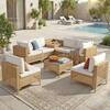 JUSKYS New 8-Pieces Wicker Outdoor Patio Conversation Furniture Set with Cushion Guard Beige Cushions and Storage Box FRSLG115-7BRBG | The Home Depot