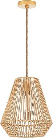 MhyTogn Woven Pendant Lights Hanging Lamp with 12" Hand Rattan Basket Shade Antique Brass Brush P... | Amazon (US)