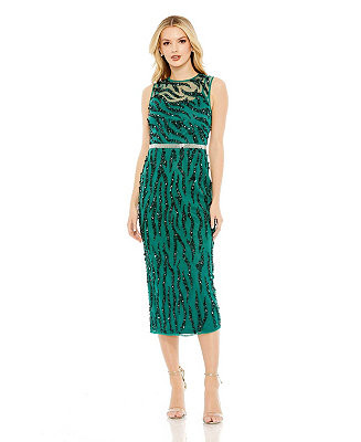 Mac Duggal Women's Embellished Sleeveless Illusion High Neck Dress - Macy's | Macy's