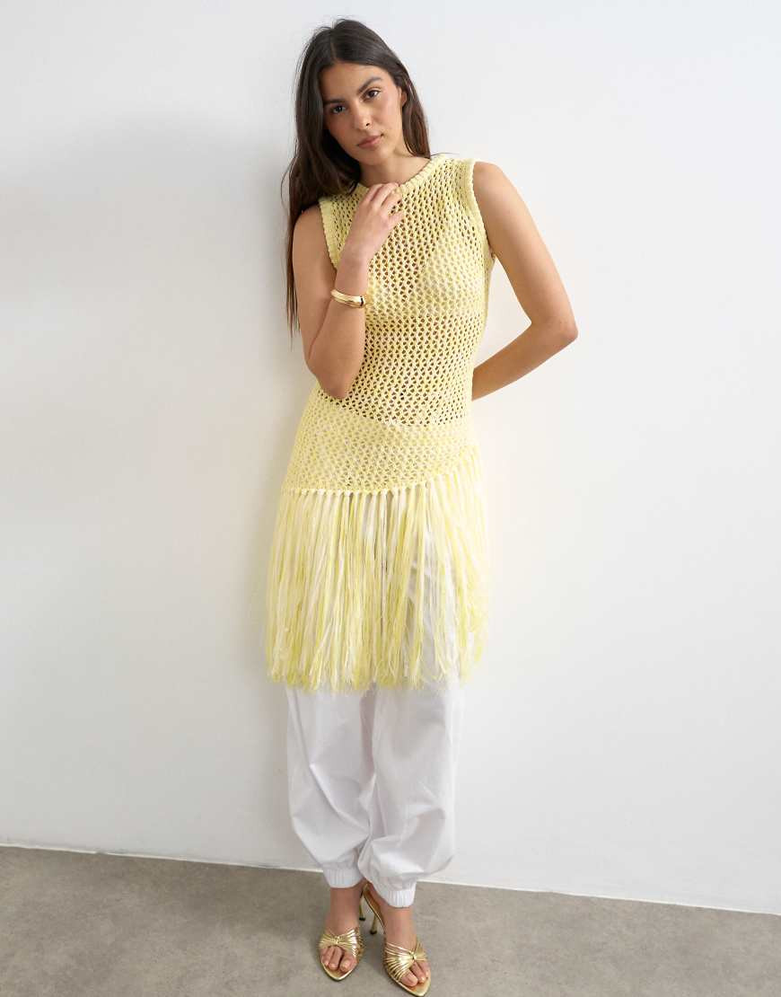 Topshop knit tape fish net scoop neck top in yellow | ASOS (Global)
