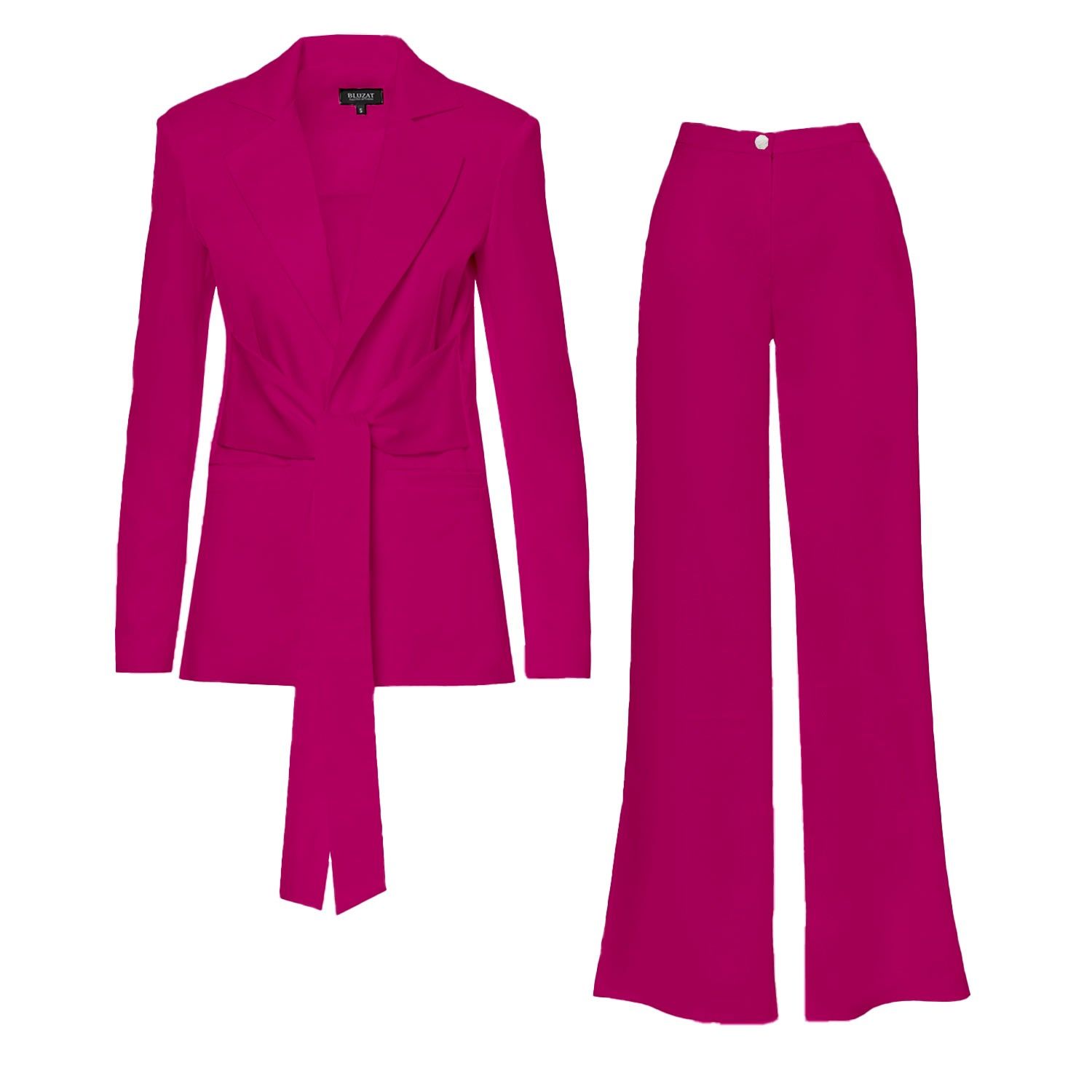 Fuchsia Suit With Blazer With Scarves And Wide Leg Pants | Wolf & Badger (US)