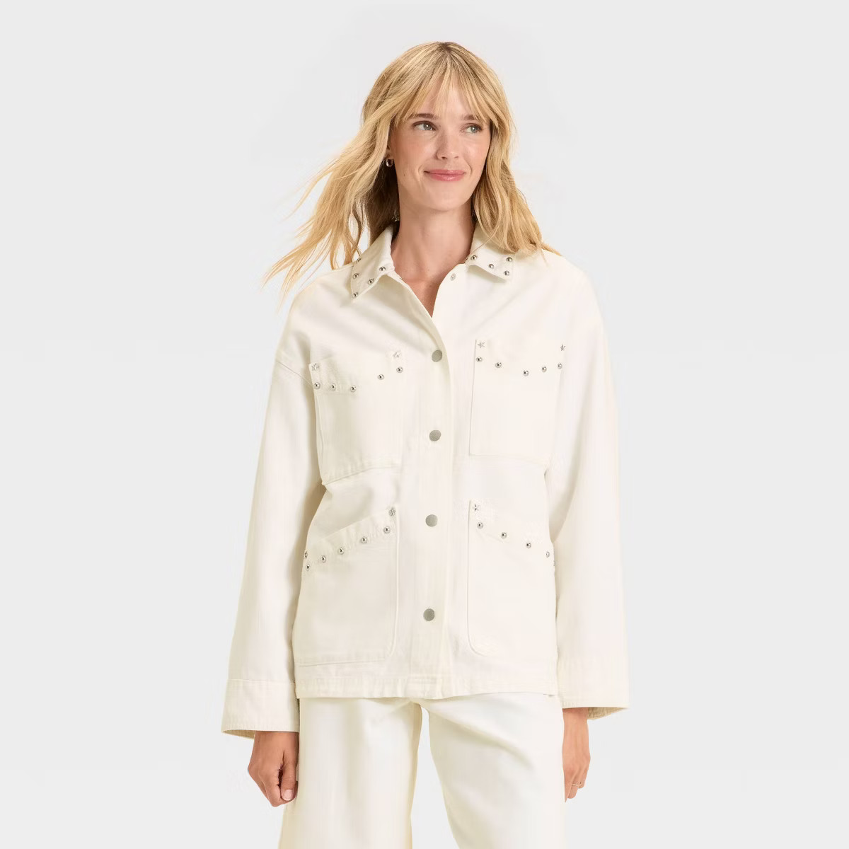 Women's Studded Chore Denim Jacket - Universal Thread™ White | Target