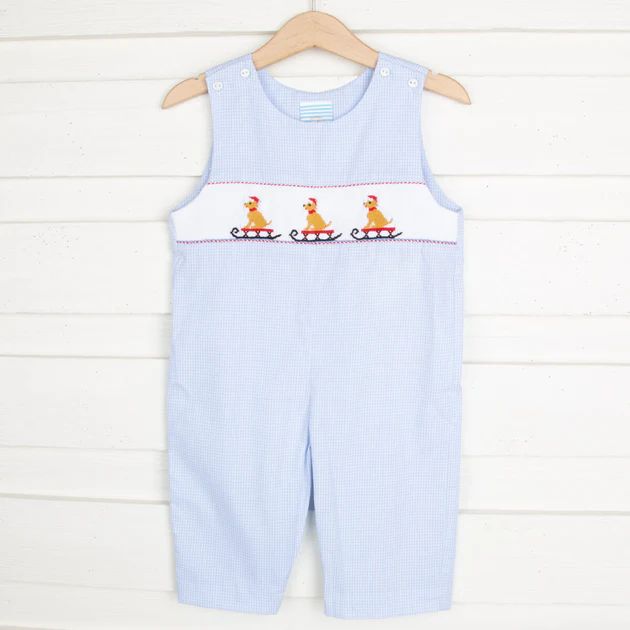 Puppy Sleigh Smocked Longall Blue Check | Classic Whimsy