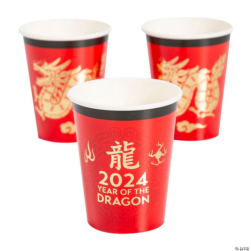 Lunar New Year of the Dragon Disposable Paper Cups - 8 Ct. | Oriental Trading Company
