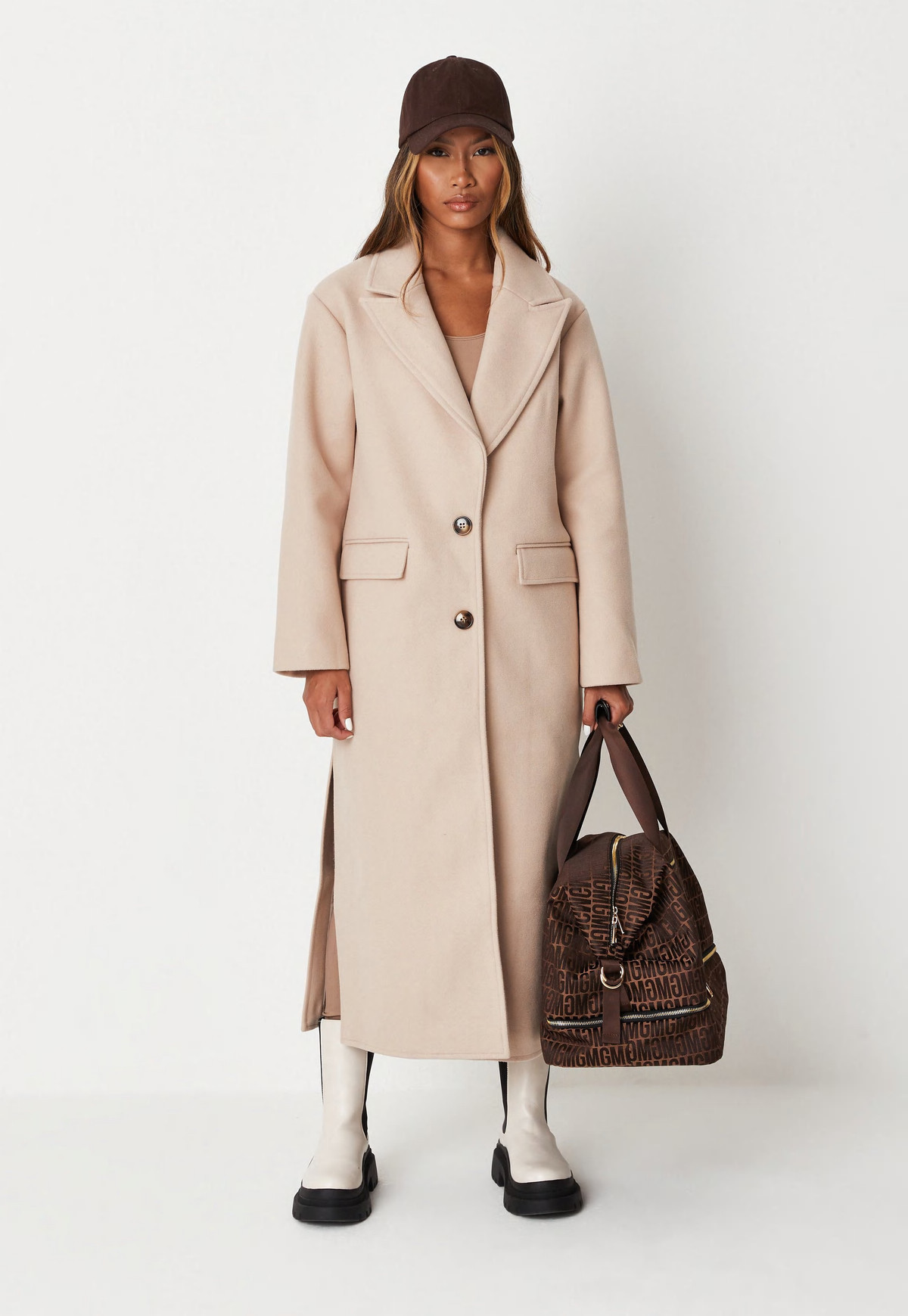 Missguided - Camel Side Split Formal Midaxi Coat | Missguided (US & CA)
