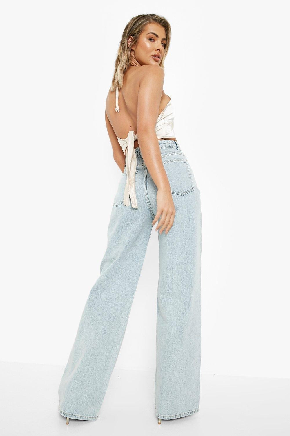 High Rise All Over Diamante Wide Leg Jeans | Boohoo.com (US & CA)