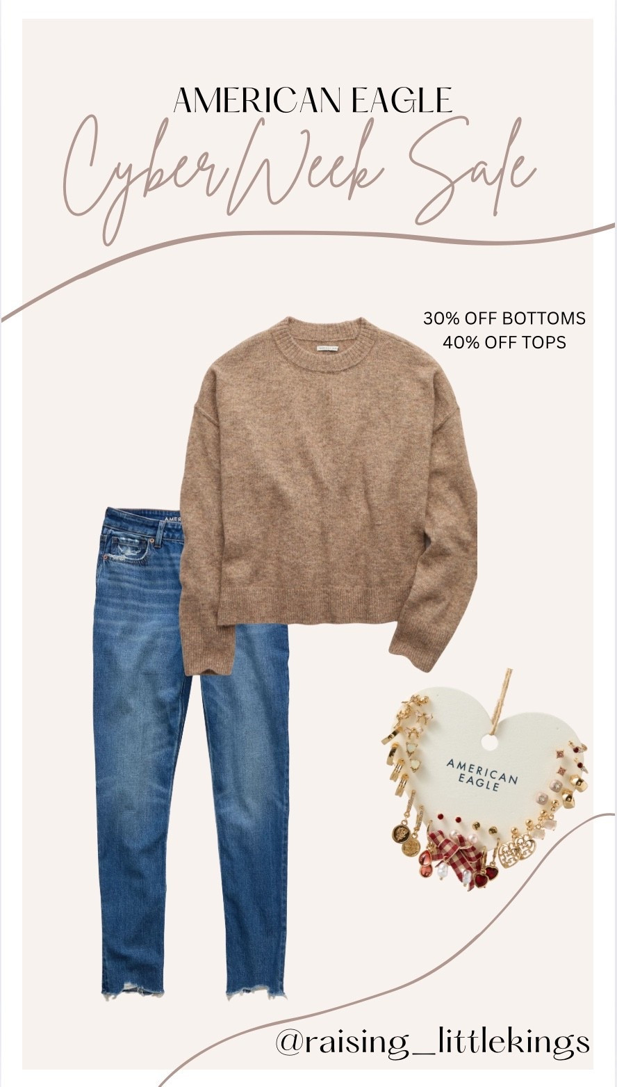 American Eagle Cyber Week outfit inspo #2! I am obsessed with this cozy brown sweater! It pairs perfectly with these cute mom jeans and a cute earring stack! Effortless and adorable!

#LTKHoliday #LTKCyberWeek #LTKmomlife