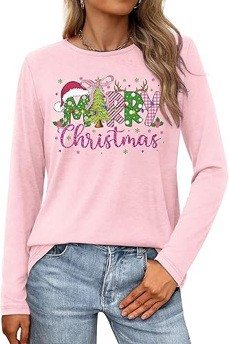 PECHAR Christmas Shirts for Women: Merry Christmas T Shirts Long Sleeve Christmas Tree Shirt Xmas... | Amazon (US)