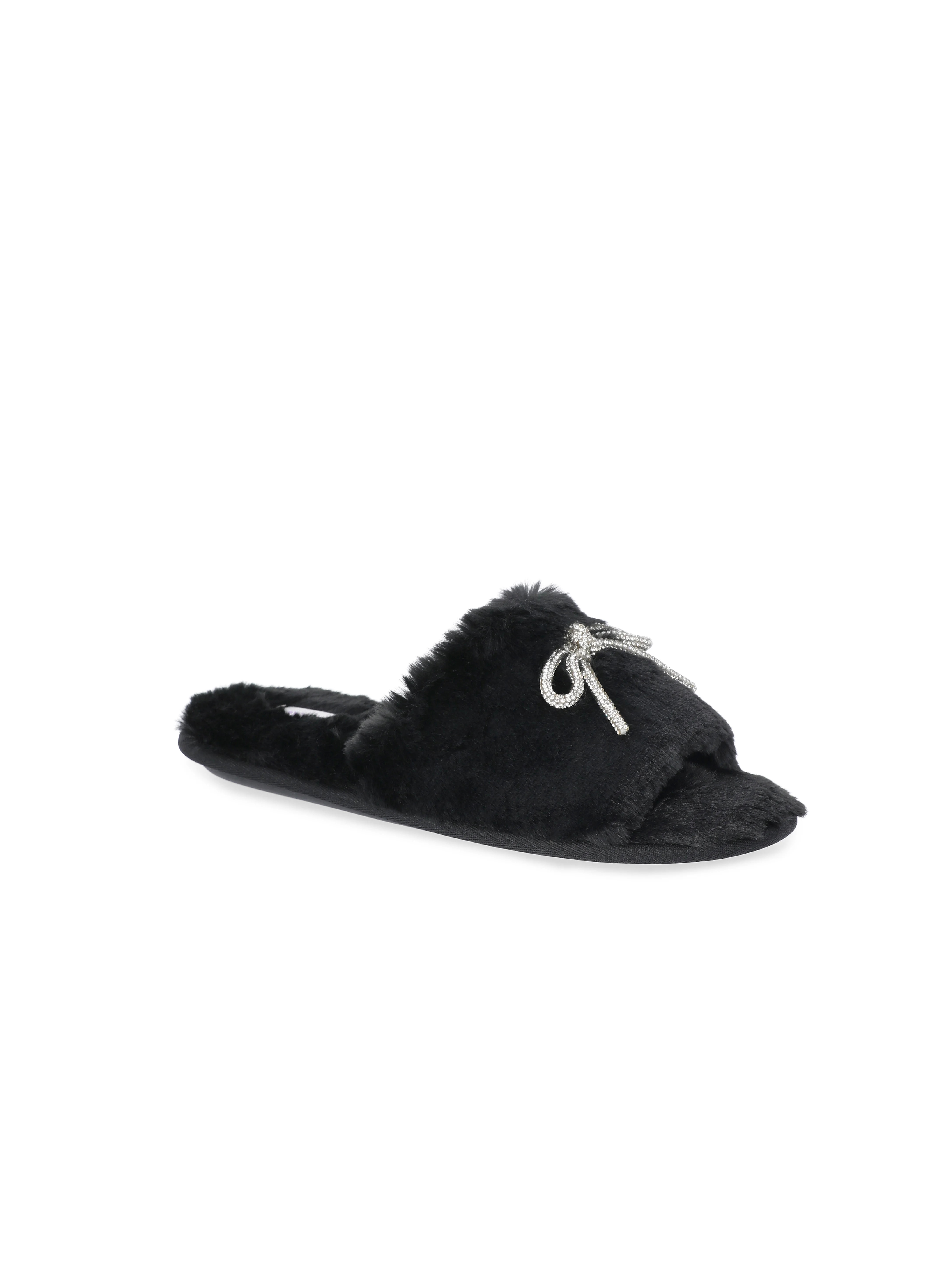 Joyspun Women's Slide Slippers with Rhinestone Bow | Walmart (US)