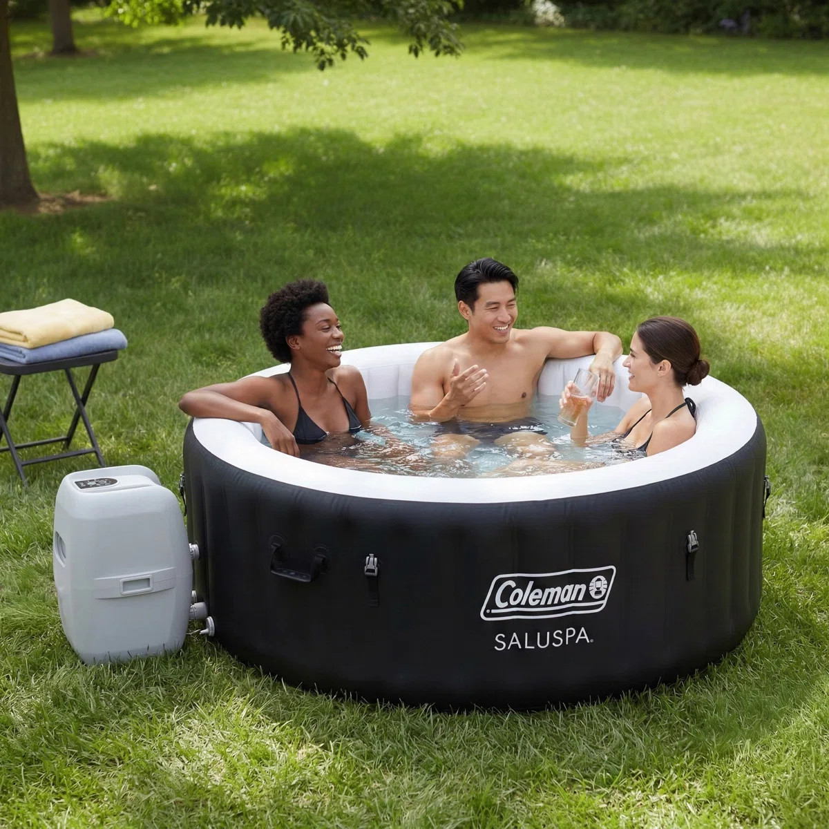 Coleman Miami 2-4 Person AirJet Inflatable Hot Tub with Cover, Black, 71"x26" 90557E-BW | Wayfair North America