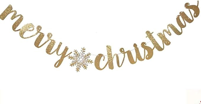 Merry Christmas Banner, Gold Glitter, Christmas Decoration, 41" x 4.8" Gold Rope Mount Banner | Amazon (US)