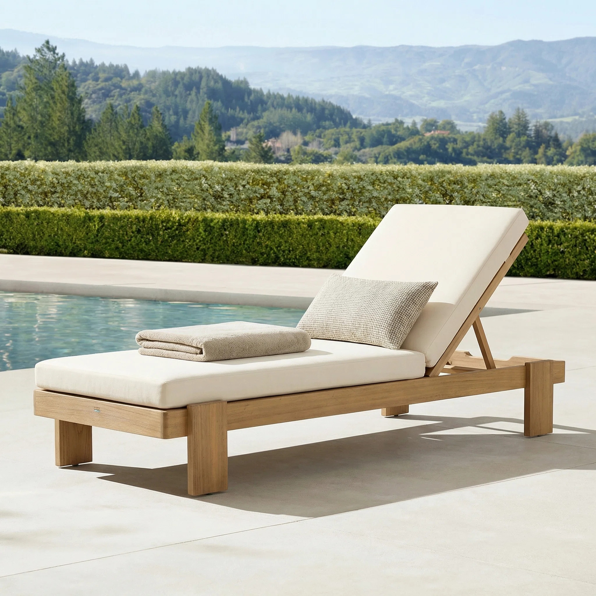 Latitude Run\u00ae Alfred Outdoor Acacia Wood Chaise Lounge Chair With Adjustable Backrest And Cu... | Wayfair North America