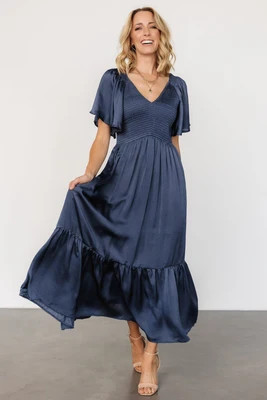 Lovell Smocked Midi Dress | Midnight Blue | Baltic Born