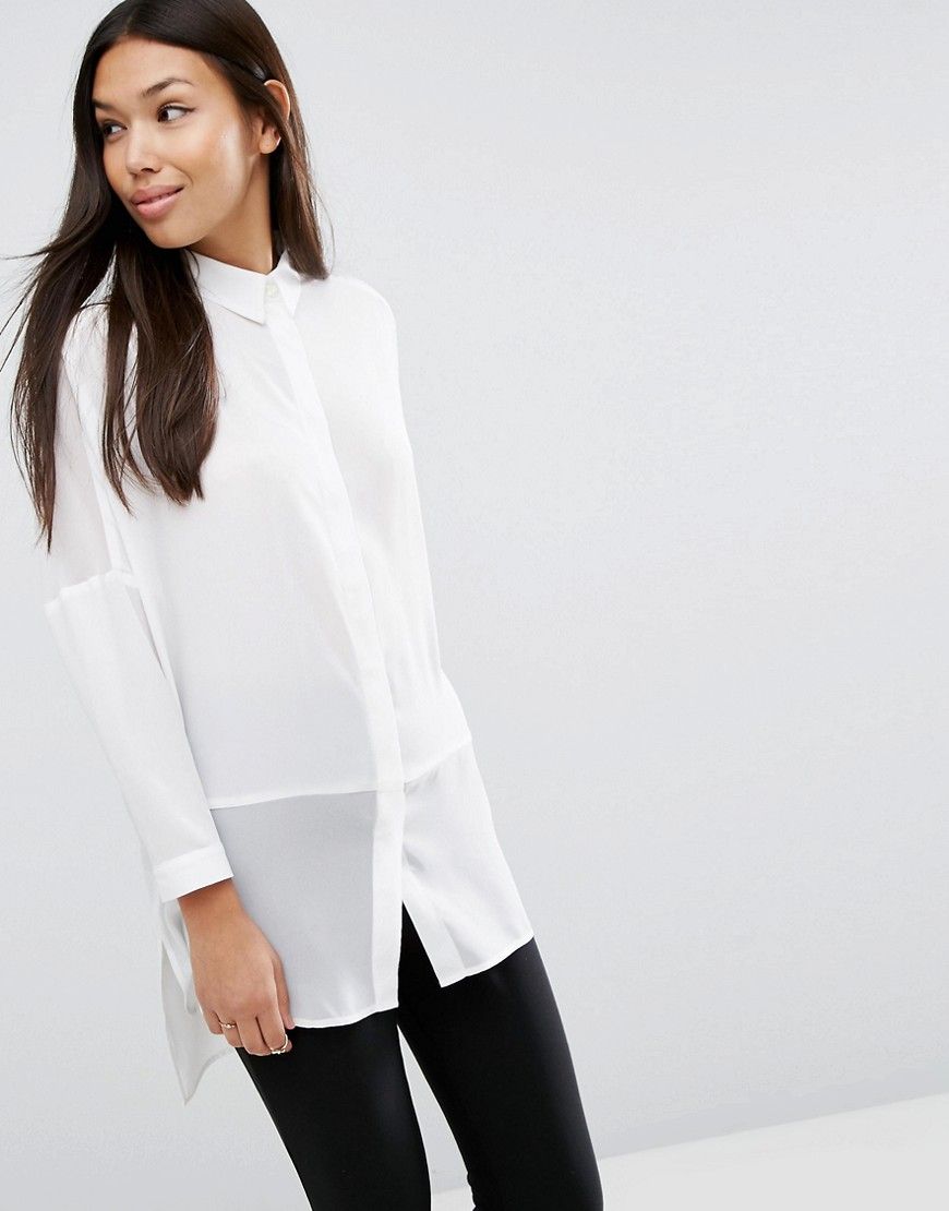 ASOS DESIGN soft long sleeve shirt in sheer and solid - White | ASOS US